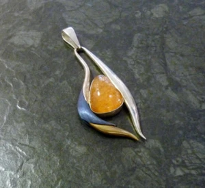 Ausgefallener Silberanhänger Bernstein 925er Sterling Silber vergoldet 9,6 cm - Bild 1 von 6