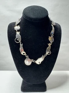 Vintage Sterling Silver Mexico Taxco Kitty Cat Animal Necklace 61g - Picture 1 of 14