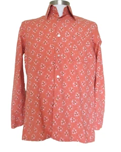 Vintage Medaille D'Or Shirt Medium Men Orange Print Cotton Button Up Long Sleeve - Picture 1 of 6