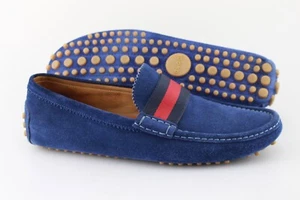 Men's GUCCI 'Miro' Blue Suede Loafers Size US 9.5 - D  GUCCI 9 - G - Picture 1 of 6