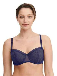 Chantelle C Jolie Bügel Halb BH 36DDD Donaublau Blumen Spitze 13B5 $ 84 Neu mit Etikett - Bild 1 von 7