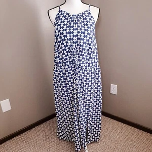 Ava & Viv Dress Women's Size 2X Blue White Geometric Halter Neck Pockets New - Picture 1 of 14