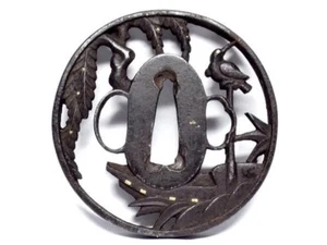Espada TSUBA Katana Era Edo Hierro Aves Acuáticas y Barco Japonés Antiguo con Caja - Imagen 1 de 8
