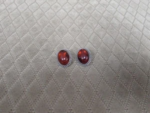 VINTAGE PREISNER PS CO MARKED AMBER & 925 STERLING SILVER CLIP EARRINGS 1960s - Picture 1 of 4