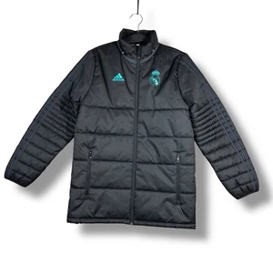 Adidas Real Madrid Puffer Jacket Coat Full Zip Winter Warm Black Youth Medium - Picture 1 of 8