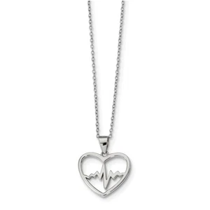 Sterling Silver Rhodium-plated Heartbeat in Heart w/2 inch ext. Necklace QG4369- - Picture 1 of 1