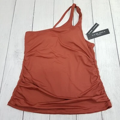 La Blanca Island Goddess One Shoulder Keyhole Tankini Top Size 14 Cinnamon - Image 1 of 4