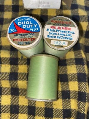 3 Lot J&P Coats Chartreuse # 162-A Dual Duty Sews All Fabrics Thread 300 Yd Ea - Image 1 of 4