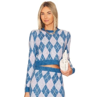 Lovers + Friends Casey Argyle Sweater in "Blue Multi" Size XS - Image 1 of 4