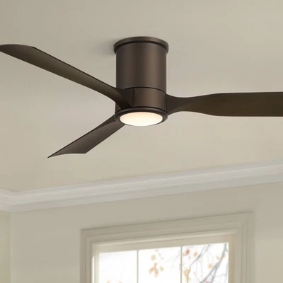 56" Casa Vieja Keel Emperial Bronze LED Damp Remote Hugger Ceiling Fan - Image 1 of 4