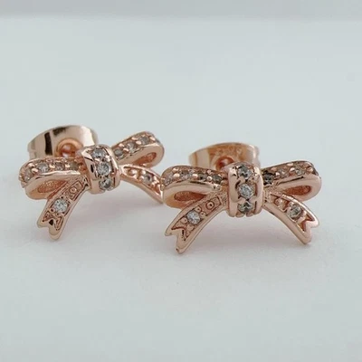 1pair Rose Gold Plated Clear CZ Pave Sparkling Bow Stud Earrings 280555CZ - Image 1 of 4