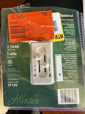 Hunter 有线 27182 吊扇/灯控制 3 速双滑梯全新未拆封 — 第 1/4 张图片