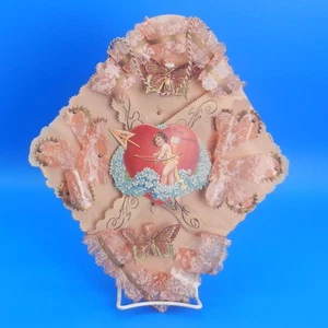 Vintage Valentine Victorian Lg Die Cut CUPID & BUTTERFLIES Valentine's Day Card - Picture 1 of 5