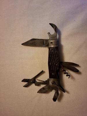 "Navaja de Bolsillo Mini Hobo Japonesa de Colección Rara 8 Herramientas Rústica 2.5""" Foto 1 de 4