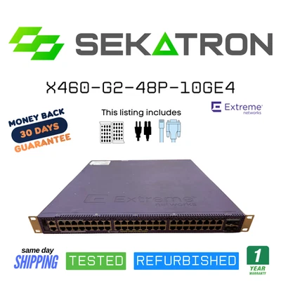 ♻️ Extreme Networks X460-G2 Series X460‑G2‑48P‑10GE4 PoE+ Switch ⚡Fast Ship - Image 1 of 2