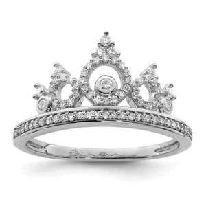 Sterling Silver Rhodium Plated Diamond Crown Ring Size 7 for Women 2.53gm - Picture 1 of 6