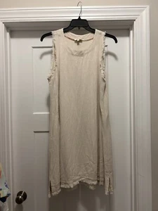 Umgee Women’s Size Medium Beige Linen Blend Homespun Fringe Knee Length Dress - Picture 1 of 6