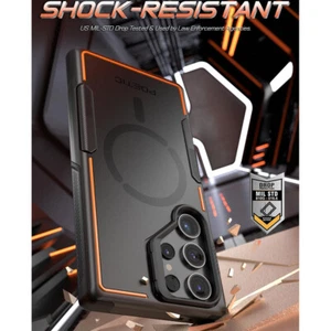 Funda negra delgada a prueba de golpes para Galaxy S24 Ultra con soporte de cámara doble capa - Imagen 1 de 6