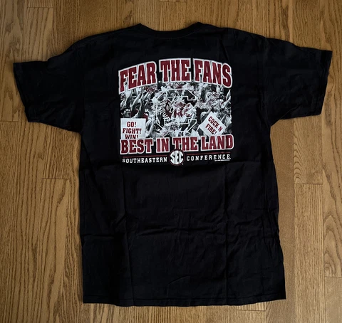South Carolina Gamecocks T Shirt Double Sided FEAR THE FANS Black SEC Extra Lg** Cover