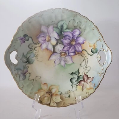 Placa De Colección Bassett Limoges Austria Pintada a Mano 8.5" Reticulada Floral Firmada Foto 1 de 4