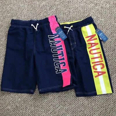Nautica Boys Swim Shorts Striped Logo UV Protection Set Of 2 Size L 14/16 NWT - Image 1 of 4