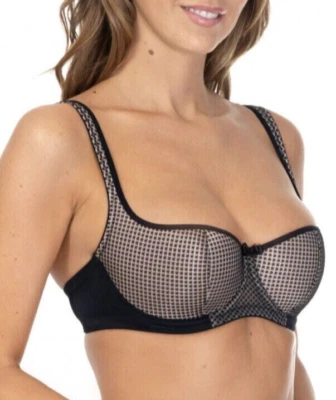 NWT Sz 38C ROSME LINGERIE 782018 Nude Black Lace BALCONETTE Underwire Demi BRA - Image 1 of 4