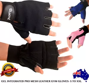 Pro Leather Mesh GEL Padded Gloves Gym Wear Exercise Workout Training Cycling - Picture 1 of 13