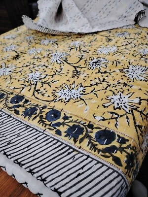 Colcha edredón kantha estampado de bloques indio algodón king tiro Gudari Foto 1 de 4