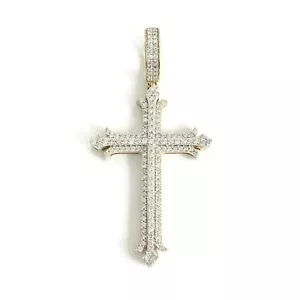 Men's Large Pave Diamond Cross Necklace Pendant 10K Yellow Gold, 6.95 Grams - Picture 1 of 7