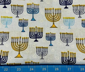 Tina Scrap 9"x21" Star Jewish Jew Candle Temple menorah Hanukkah Cotton Fabric - Picture 1 of 1