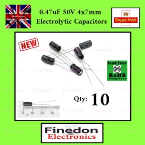 10 x Condensatore Elettrolitico 0,47uF 50v 4x7mm Venditore UK - Foto 1 di 1