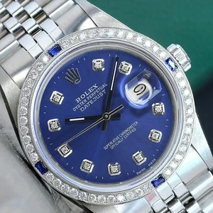 Rolex Datejust Mens Watch Blue Dial Diamond-Sapphire Bezel 1.25ctw Jubilee 36mm - Picture 1 of 18