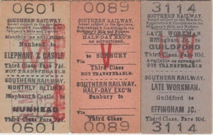 RAILWAY TICKETS - OLD - SOUTHERN RAILWAY RETURNS (UK) X 3 - Picture 1 of 1
