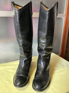 Vintage Frye Black Leather Tall Equestrian Style Riding Boots W 9.5B - Picture 1 of 17