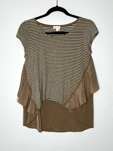 Top Anthropologie Meadow Rue Mezcla de Lino Columpio Lateral Rayas Pequeño Marrón - Imagen 1 de 8