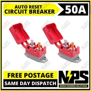 2 x 50A Circuit Breaker 12V Stud Type Auto Automatic Reset AMP Dual Battery Fuse - Picture 1 of 5