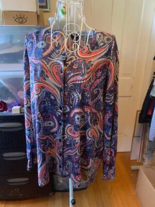 TALBOTS Women's Blue Paisley Lightweight Cardigan Sweater - Size 3X Petite - Picture 1 of 5