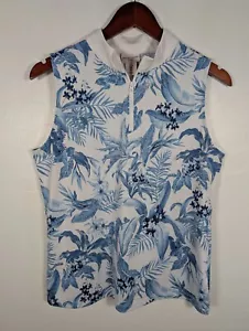 Tommy Bahama Womens Large Sleeveless Top Golf Tennis Tropical Floral Top 1/4 Zip - Picture 1 of 9