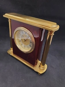 Linden Quartz Table Clock Brass Polished Wood Works EXCELLENT - Picture 1 of 13
