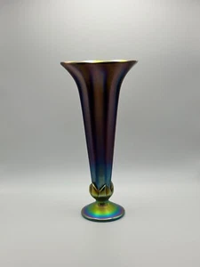 Arte en vidrio Steven Lundberg | Jarrón trompeta iridiscente | Vidrio soplado firmado 2006 - Imagen 1 de 7