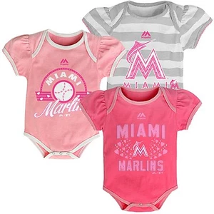 Miami Marlins Niñas Rosa 3 piezas Creeper Set "Triple Juego" Bebé Body - Imagen 1 de 1