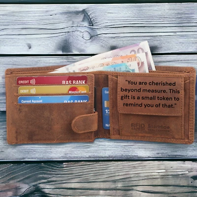 Personalised Custom Engraved RFID Blocking Mens Distressed Hunter leather Wallet - Image 1 of 4