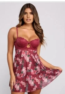Sweet and Spice Floral Babydoll Underwire Molded Cups Sheer 1X - Picture 1 of 15