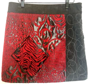 Y2K Smash Mini Skirt Sz Large Corduroy Embroidered Animal Print Boho Edgy Trendy - Picture 1 of 18