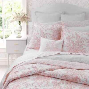 NEW! ~ COZY COUNTRY COTTAGE CHIC SOFT PINK WHITE SHABBY LEAF ELEGANT QUILT SET - Picture 1 of 5