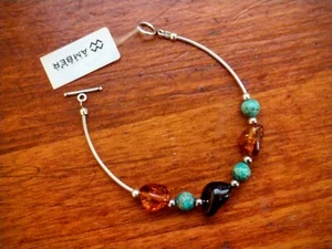 Pulsera informal y bonita cuentas ámbar y verde ~ plata de ley ~ ámbar de Polonia - Imagen 1 de 8