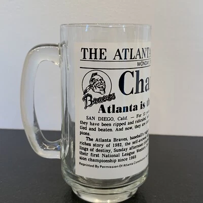 Braves 1982 Glass Mug Champions Atlanta Constitution Journal Headline News 14oz - Image 1 of 4