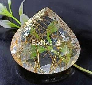 159Ct Certified Lab-Created Golden Rutilated Quartz Pear Cut Loose Gemstone 4JUG - Picture 1 of 9