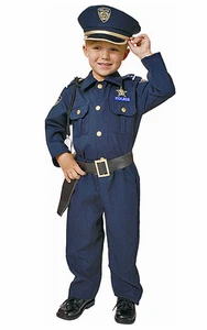 BOYS KIDS POLICE COSTUME & CAP DELUXE OFFICER UNIFORM OUTFIT CHILDRENS AGE 4-14 - Picture 1 of 3