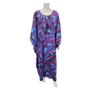 Bob Mackie Womens Trendy Feather Printed Woven Modern Caftan Dress Size M - Picture 1 of 9